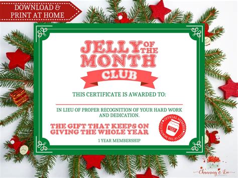 Printable Jelly Of The Month Club Certificate - Printable Sight Words List
