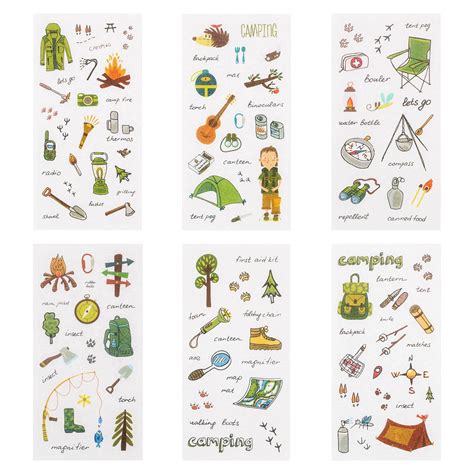 BIFUNIE Camping Stickers Set, 24Sheets Decorative Sticker Collection ...