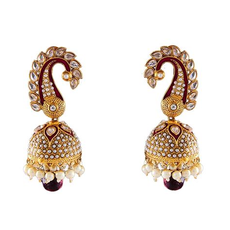 Buy JewelryGift Ethnic Designer Pearl Drop Jhumki Gold Plated Ruby ...