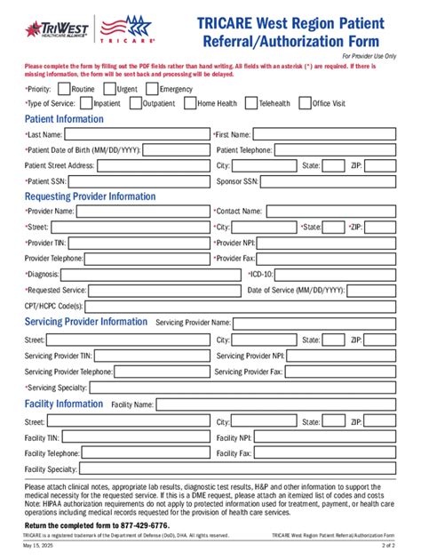 Tricare West Region Patient Referral Authorization Form - Fill Online ...
