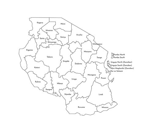 isolated illustration of simplified administrative map of Tanzania ...