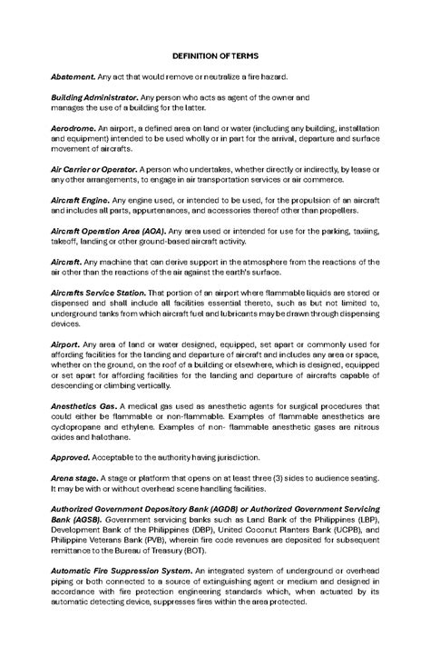 BFP - Definition of Terms - DEFINITION OF TERMS Abatement. Any act that ...