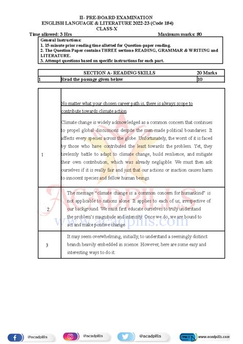 X English QP - important notes - II- PRE-BOARD EXAMINATION ENGLISH ...