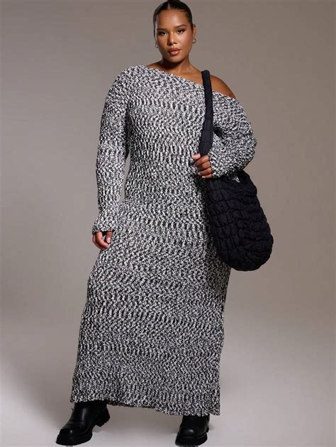 MUSERA Plus Size Knit Off The Shoulder Long Sleeve Maxi Dress Fall ...