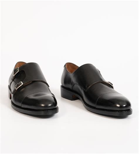 Hand-Welted Black Double Monk Brown Leather Shoes – Kozasko