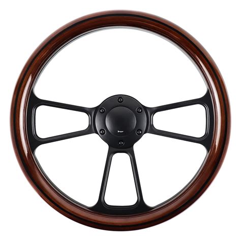 Amazon.com: QYMOPAY 14 Inch Universal Wooden Racing Steering Wheel 6 Bolt Black Aluminum 3 Spoke ...