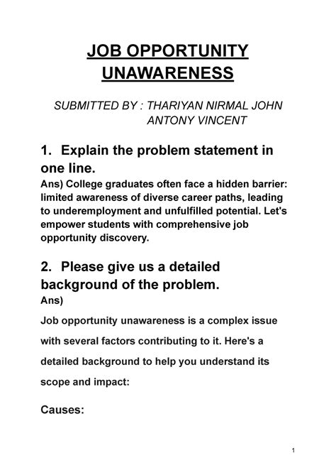 JOB Opportunity Unawareness - JOB OPPORTUNITY UNAWARENESS SUBMITTED BY ...
