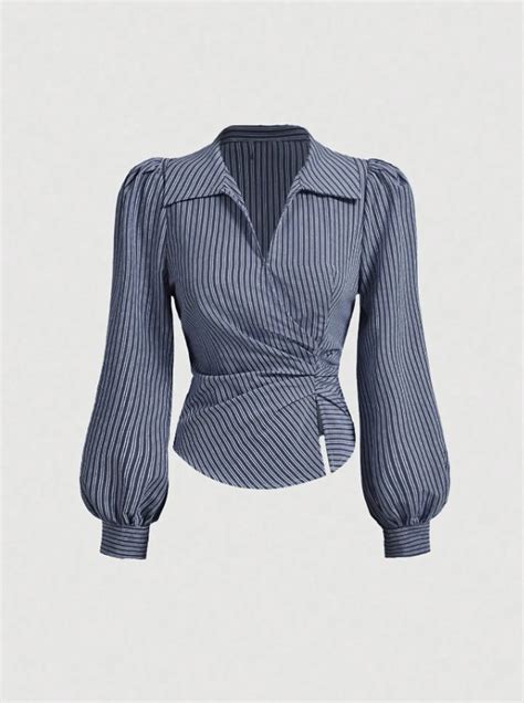 Chic Striped Wrap Blouse with Puff Sleeves | Savana | Bestsellers