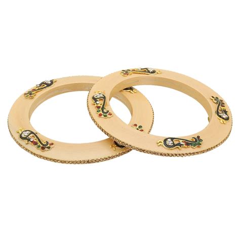 Sukriti Rajputi Royal Peacock Embellished Lac Kada Cream Bangles Jewel ...