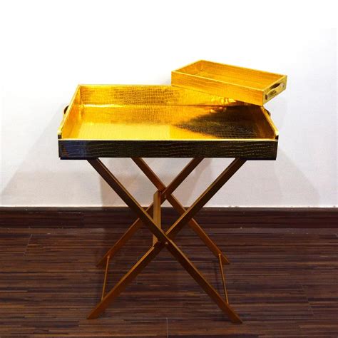 CasaGold: Foldable Leather Tray Table with Metal Stand & Serving Tray ...