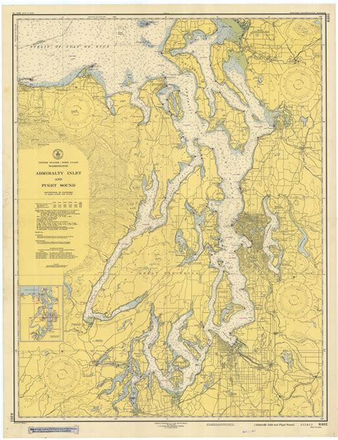 Puget Sound & Admiralty Inlet Map 1948 | Seekarte, Keilrahmen, Karten