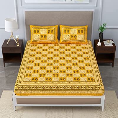 SheetKart Motif Floral 144 TC 100% Cotton Double Bedsheet Jaipuri ...