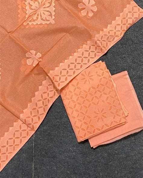 Pure Cotton Applique Work Unstitched Suit With Cotton Applique Work Du ...