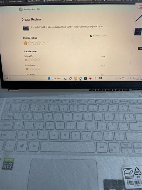 Acer Swift X Sfx14-41G Creator Laptop Thin & Light 14 Inches Full Hd ...