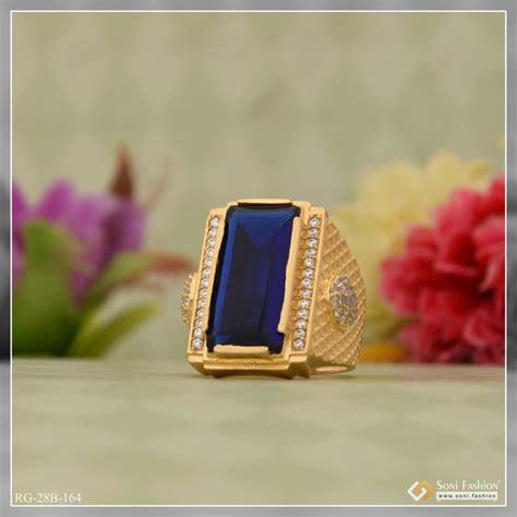 1 Gram Gold Plated Blue Stone Gorgeous Design Ring for Men - Style B16 ...