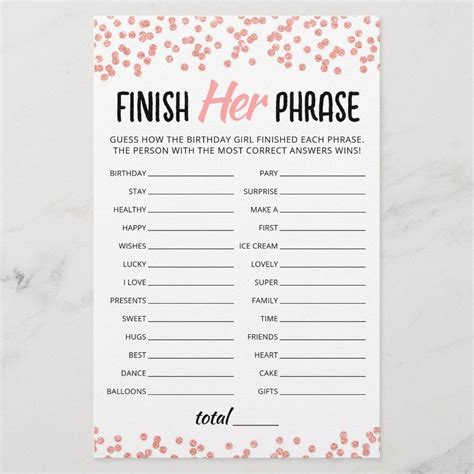 Birthday Finish Her Phrase Birthday Party game | Zazzle | Birthday ...