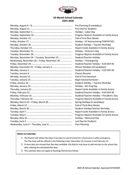 Alachua County Public Schools Calendar 2025-2026 PDF