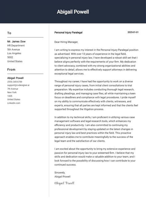 21 Paralegal Cover Letter Examples And Templates for 2024 - ResumeDesign.ai