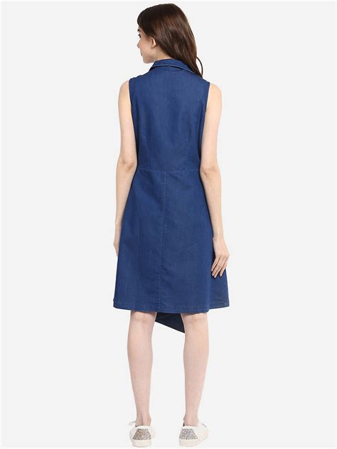 Women's Blue Denim Wrap Dress with Flap – Stylestone