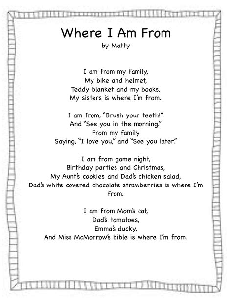 I Am From Poem Template