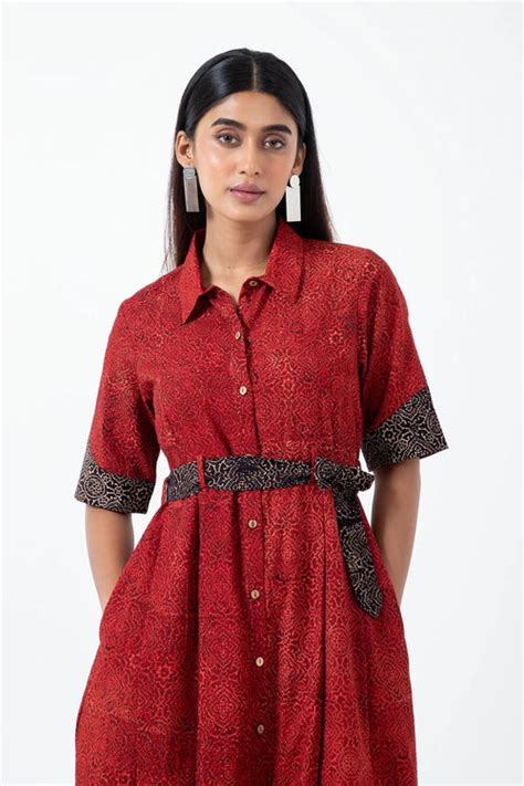 Inkriti "Monday" Block Printed Organic Cotton Dress - Red Silverlining ...
