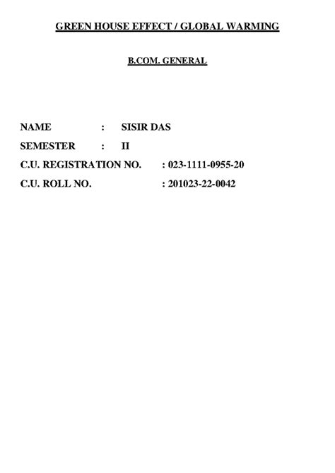 Green House Effect - GREEN HOUSE EFFECT / GLOBAL WARMING B. GENERAL ...