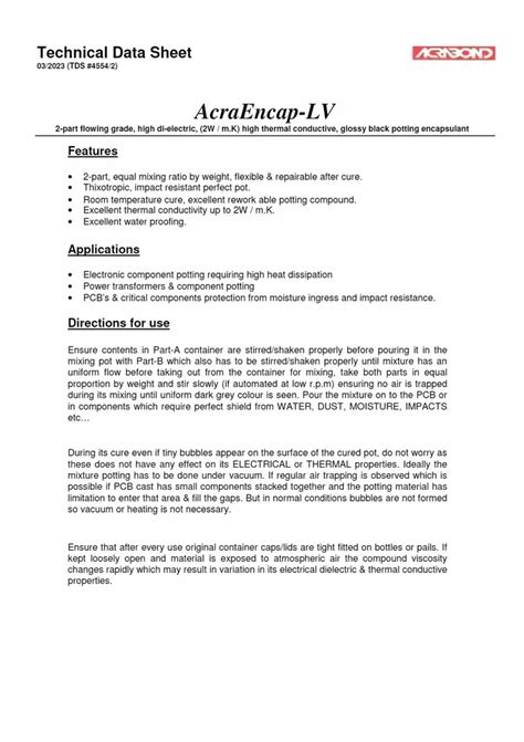 Potting Compound - Acrabond EN-4554 (LED Driver Potting Compound ...