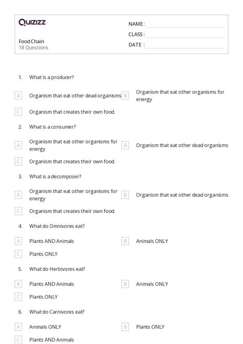 50+ food chain worksheets for 11th Class on Quizizz | Free & Printable