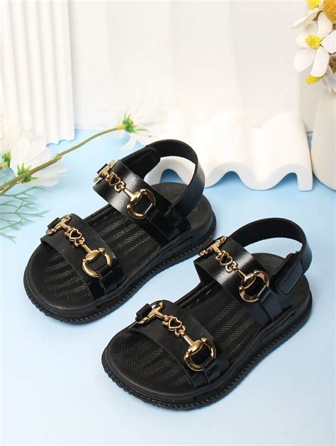 1 Pair Baby Girls Black Hook And Loop Sandals, Simple, Comfortable ...