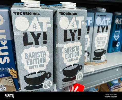 Bavaria, Germany - August 12, 2024: Oatly oat drink in the Barista ...