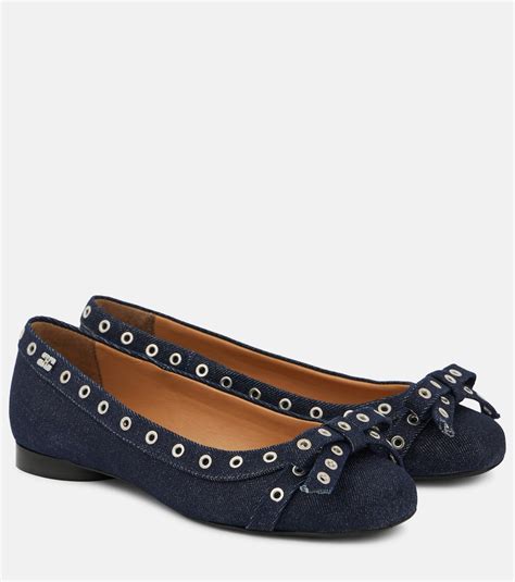 Embellished denim ballet flats in blue - Ganni | Mytheresa