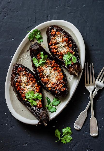 Stuffed lentils roasted eggplant delicious healthy vegetarian served ...