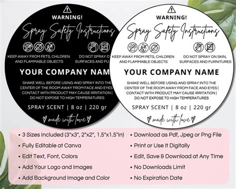 Buy Room Spray Warning Label, Printable Spray Safety Instructions ...