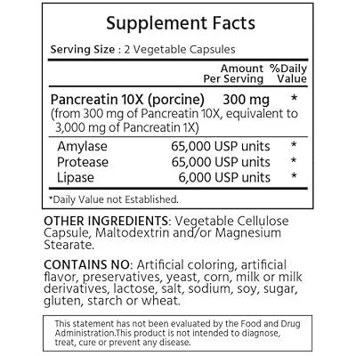 MLNaturals Digestive Pancreatin 10X Enzymes 3000mg, 136,000 USP India ...