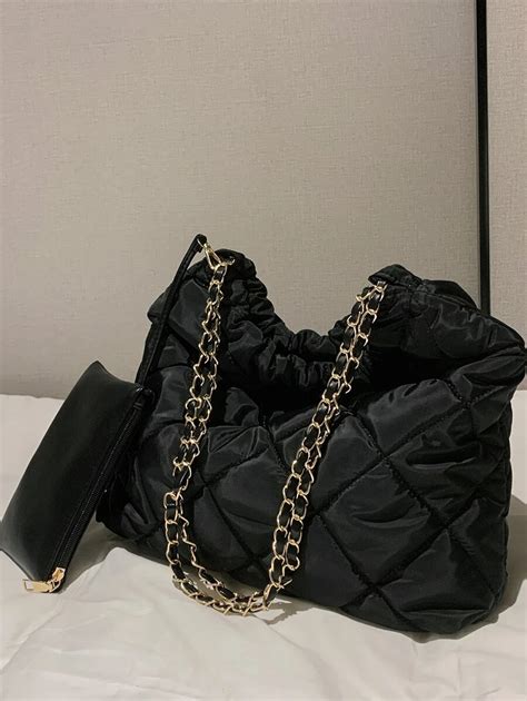 CONTAINEVERY Quilted Chain Shoulder Tote Bag With Coin Purse | SHEIN USA