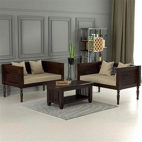 Zivanto Wooden 4 Seater Sofa Set for Living Room & Drawing Room ...