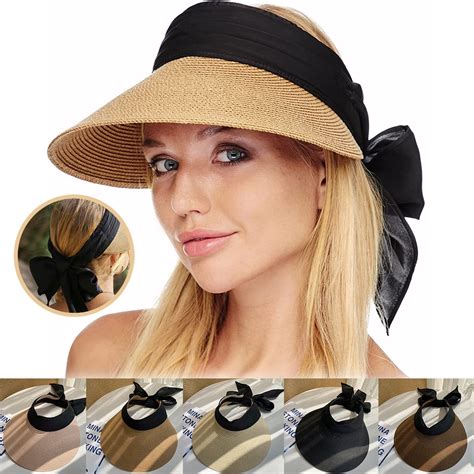 Women Straw Sun Visor Hats Beach Summer Sun Hat Wide Brim Sun Hats ...