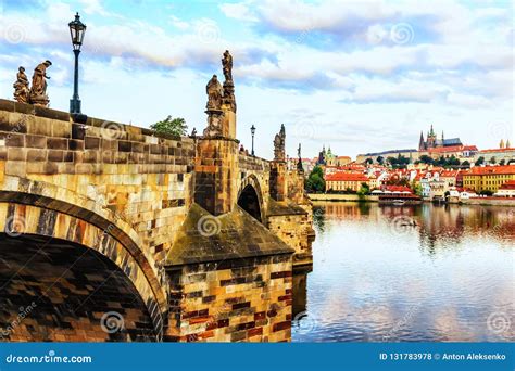 Charles Bridges with Beautiful Statues in Prague, Czech Republic Stock ...