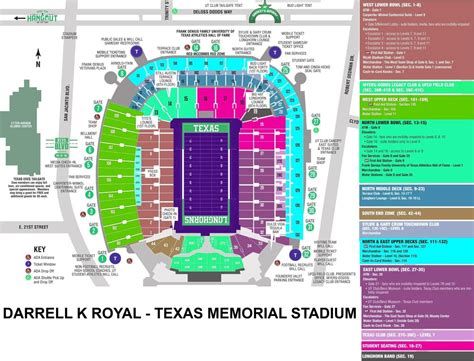 Darrell K Royal Texas Memorial Stadium Seating Chart with Seat Numbers