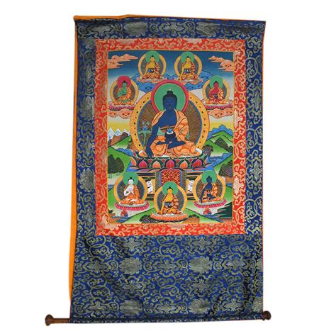 Tibetan Thangka Painting Of Eight Medicine Buddha