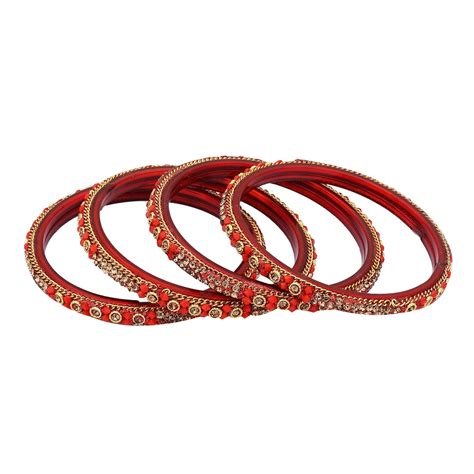 Sukriti Handcrafted Glossy Zircon Crystal Glass Red Bangles for Women ...
