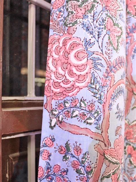 Curtain Blue Big Flower – ChhipaPrints
