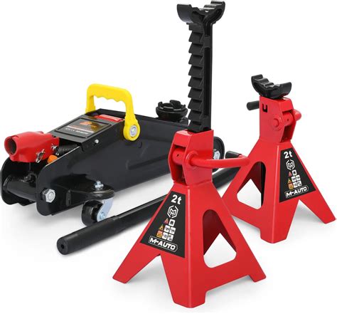M-AUTO Hydraulic Trolley Floor Jack Combo with 2 Jack Stands, 2 Ton ...
