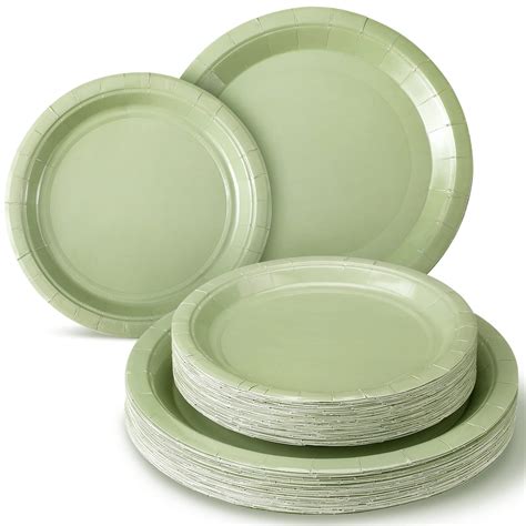Amazon.com: Roshtia 100 Pcs Sage Green Disposable Plates Green Paper ...