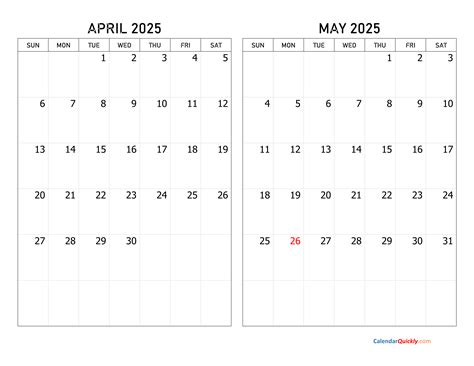 April and May 2025 Calendar | Calendar Quickly