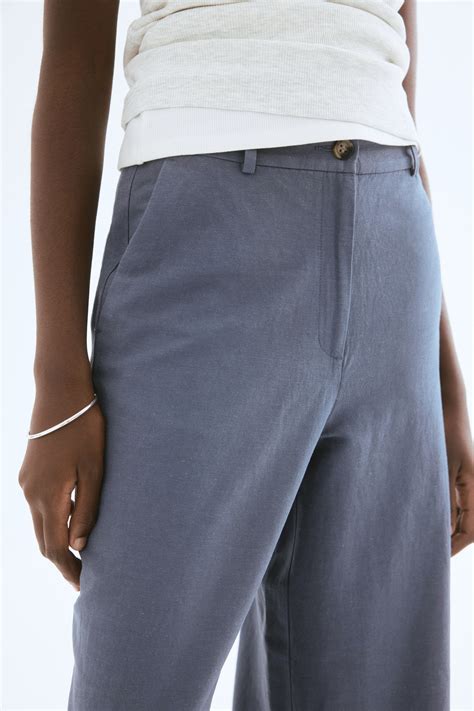 Wide-Leg Linen-Blend Pants - Steel blue - Ladies | H&M US