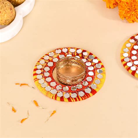 Tealight Candle Holders With Thread And Mirrorwork Set Of 4 Online ...