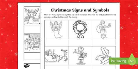 Christmas Signs and Symbols Word and Picture Matching Worksheet