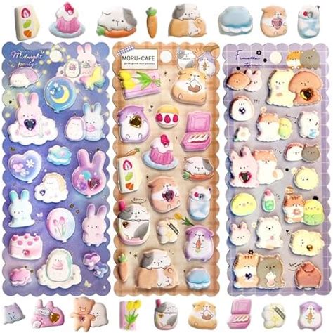 FunBlast Kawaii Stickers Set – Set of 3 Puffy Stickers for Kids, 3D ...