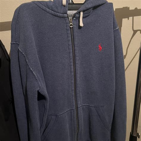 blue Polo hoodie with red embroidered logo men’s... - Depop